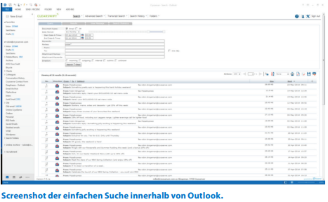 Screenshot der einfachen suche innerhalb von Outlook